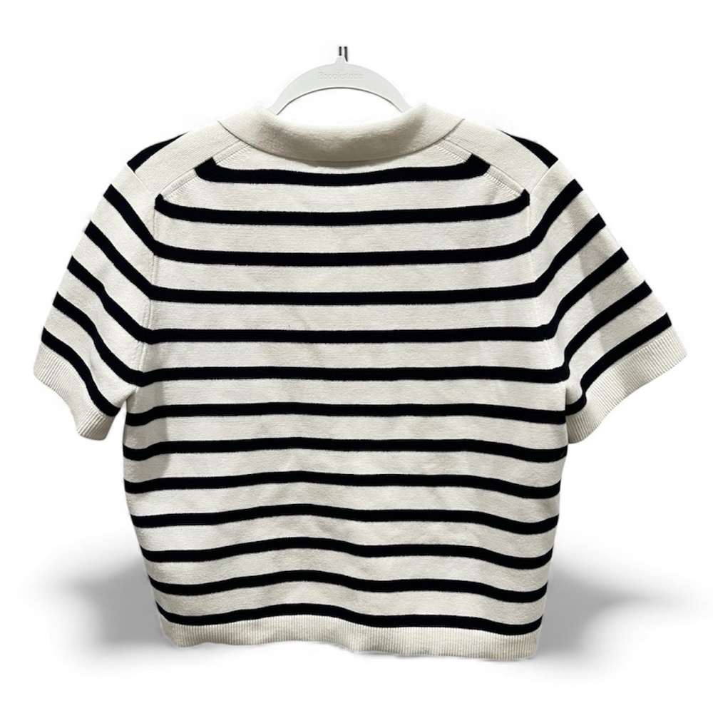 J. Crew Black and White Striped Button Down Sweater-Size Large - Picture 3 of 6